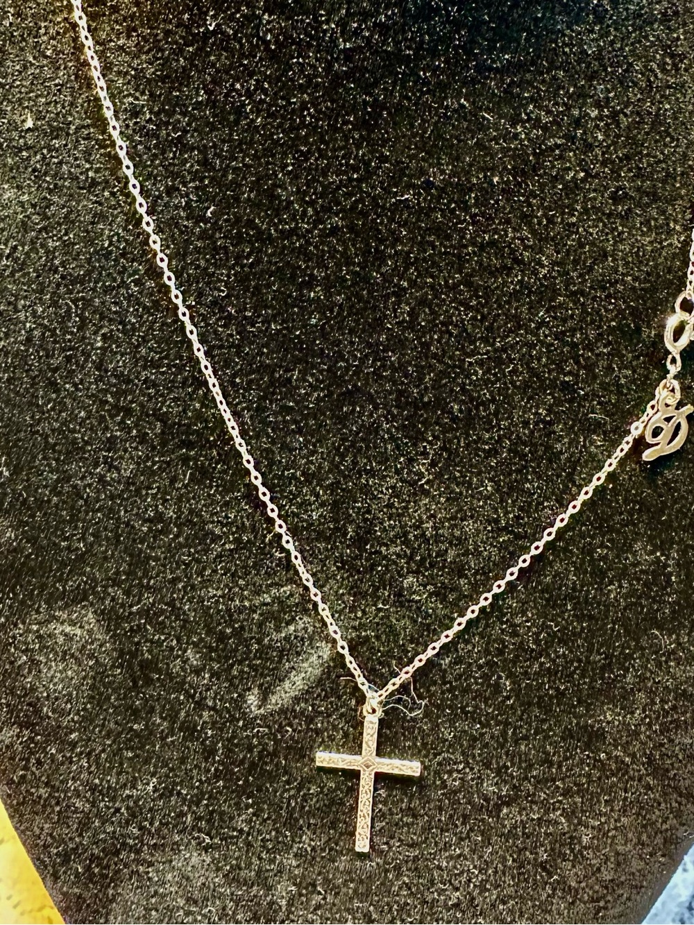 Vintage Brighton Retired Silver Plated Dainty Textured Cross Pendant Necklace